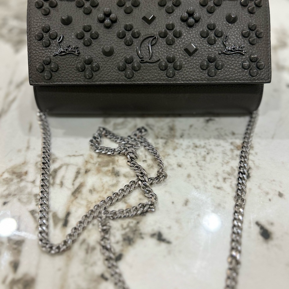 Christian Louboutin Black Studded Clutch with Silver Chain